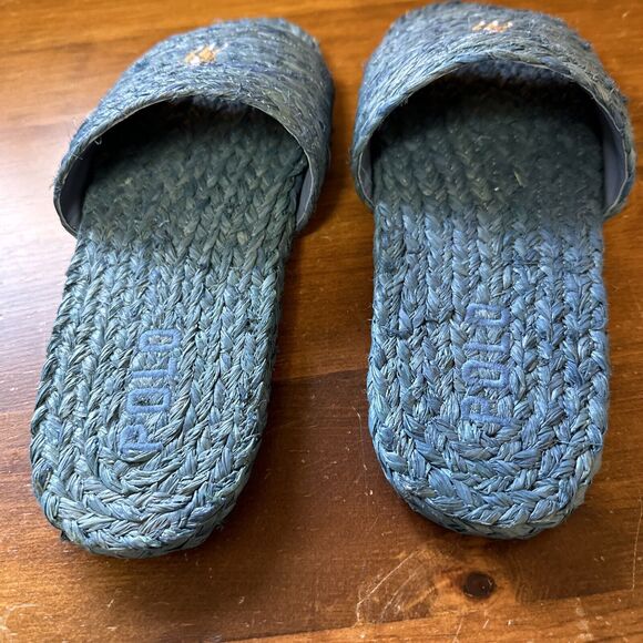 Polo Ralph Lauren Womens US 11 EU 43 Raffia Sandal Sheep Leather Blue Boho Beach - Picture 6 of 14